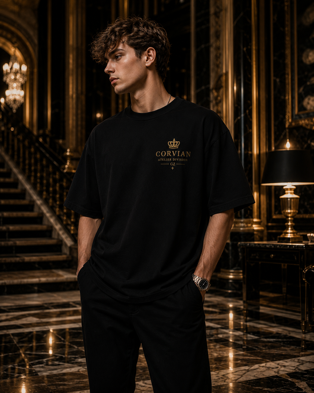 FIRST SIN Oversized Heavyweight Tee – Black/Gold | CORVIAN