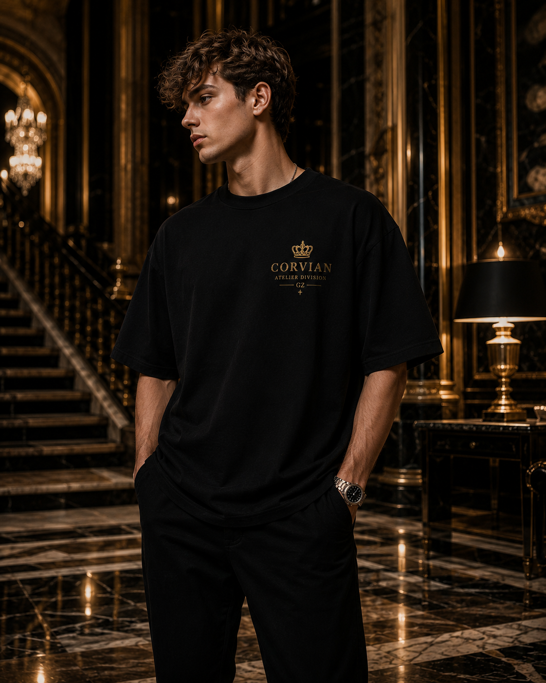 FIRST SIN Oversized Heavyweight Tee – Black/Gold | CORVIAN